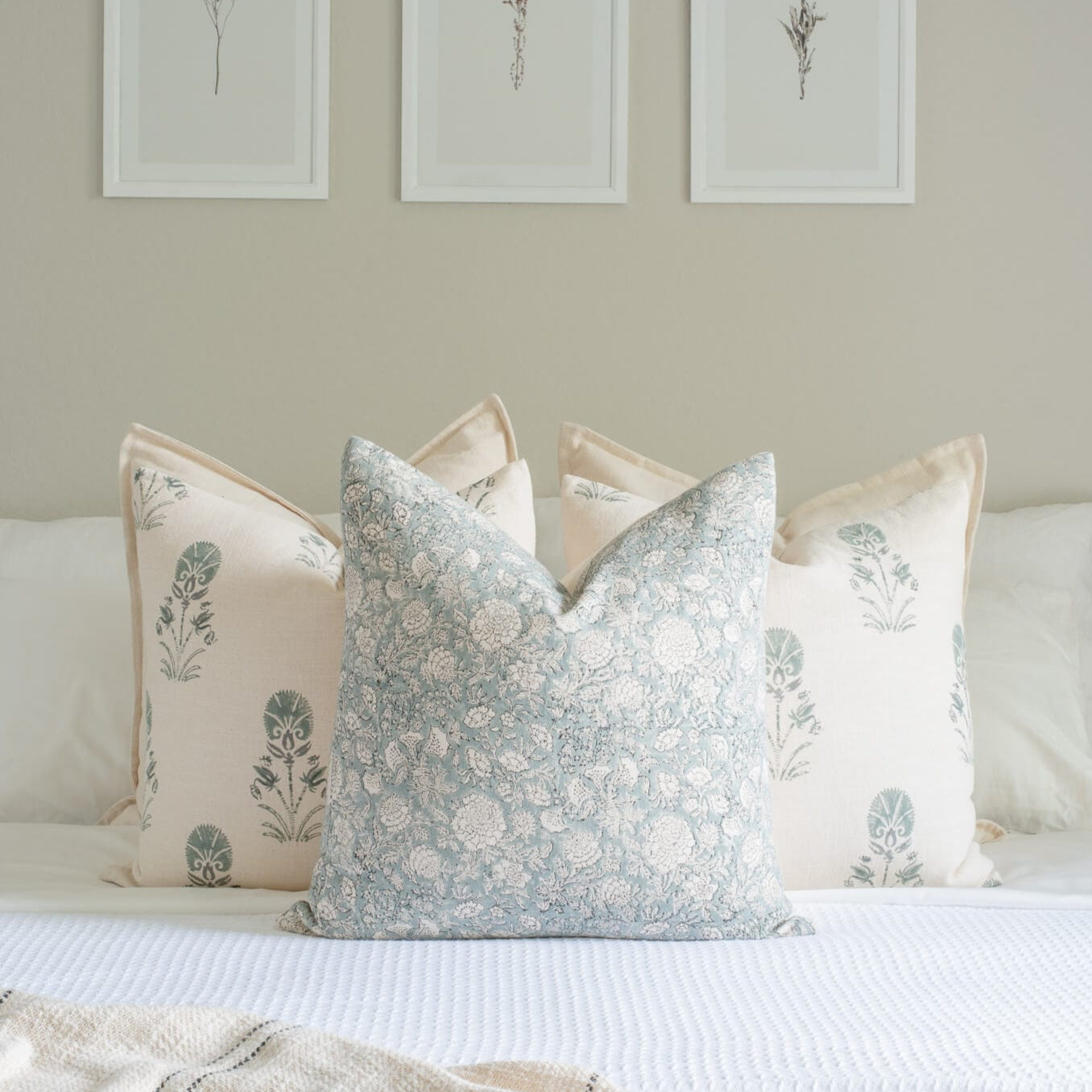 Devi Floral Block Printed Pillow Cover | Blue - Apartment No.3