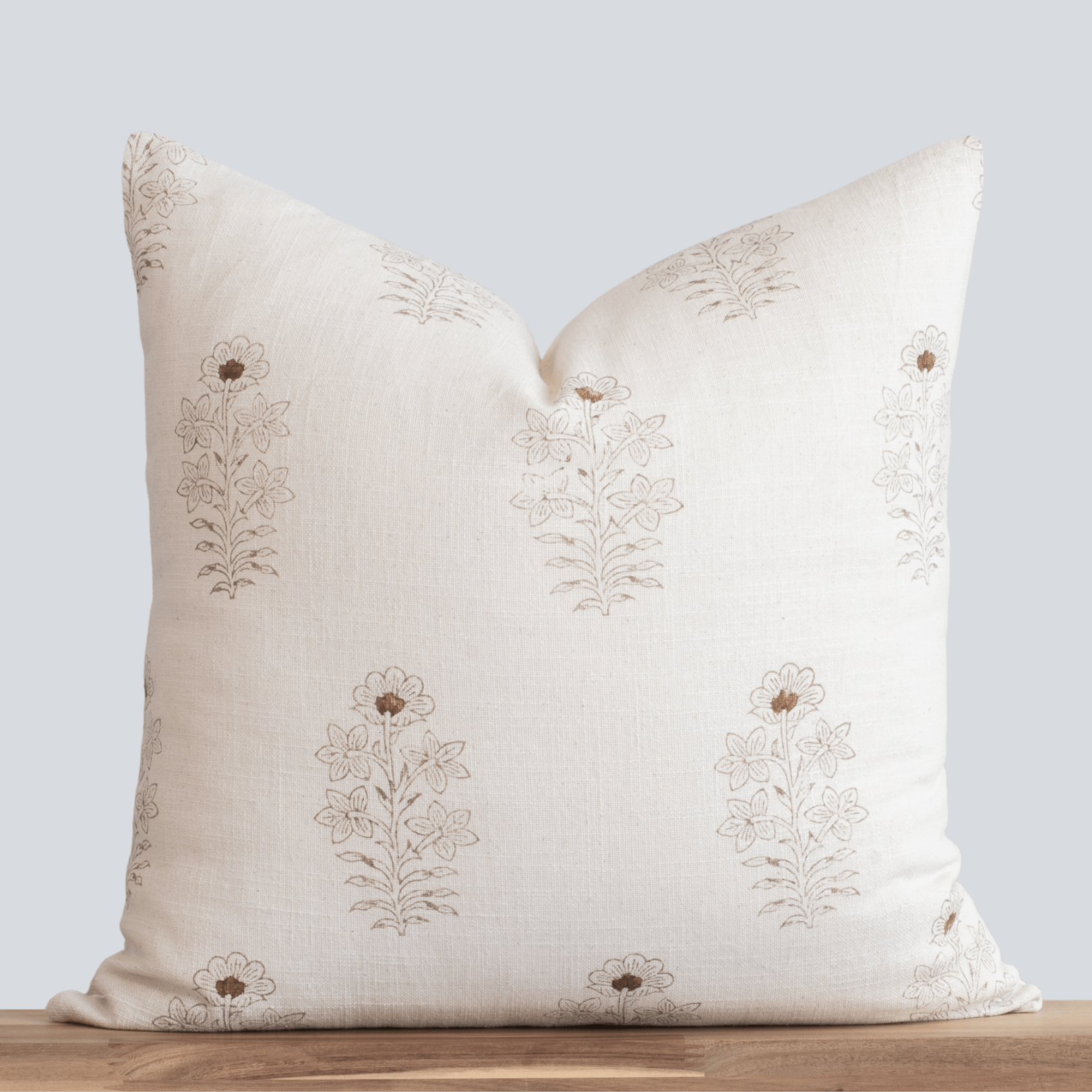 Ella Floral Block Printed Pillow Cover | Light Brown + Terracotta Detail - Apartment No.3