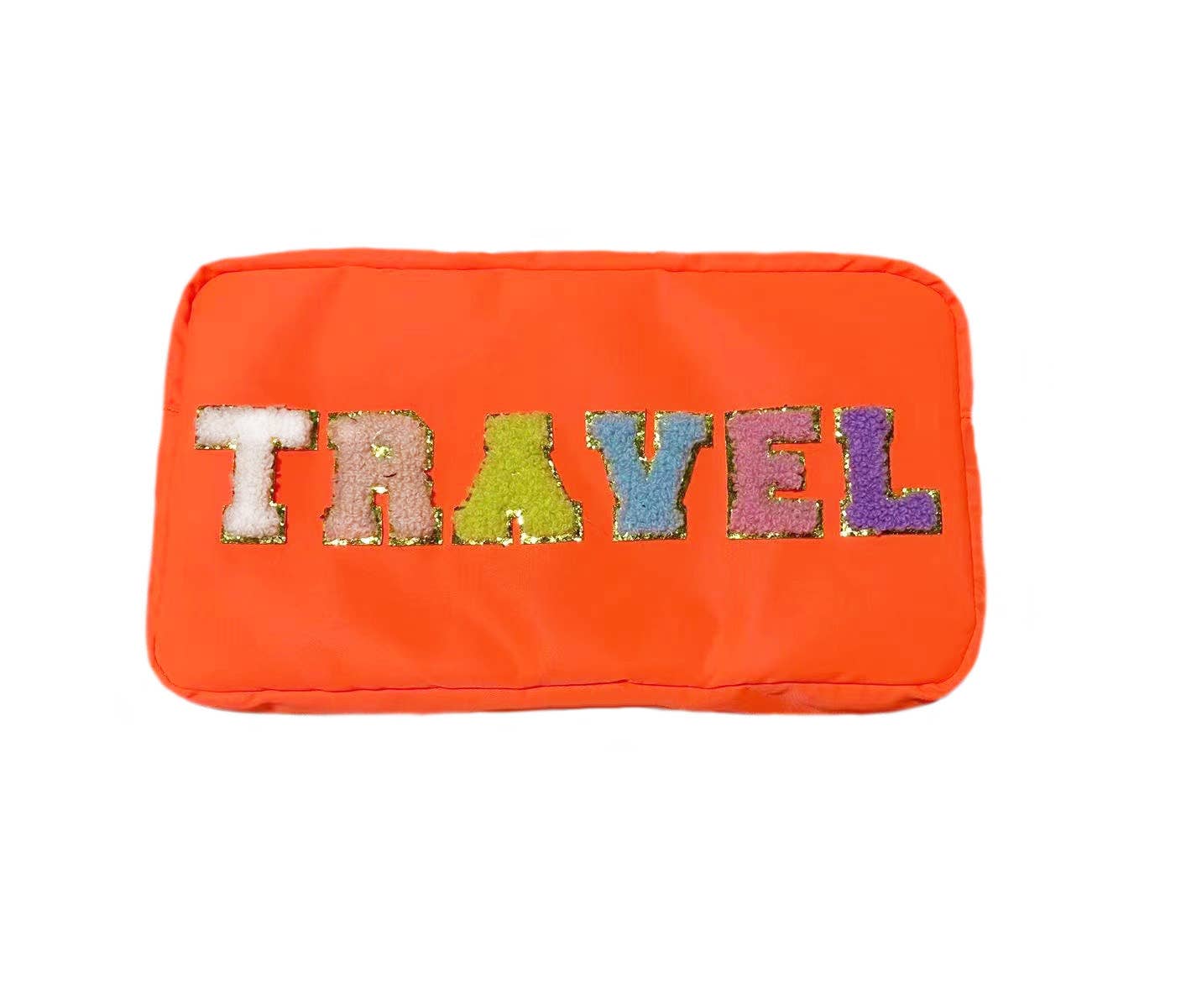 Neon Orange Travel Bag With Trendy Patch Letters | Travel