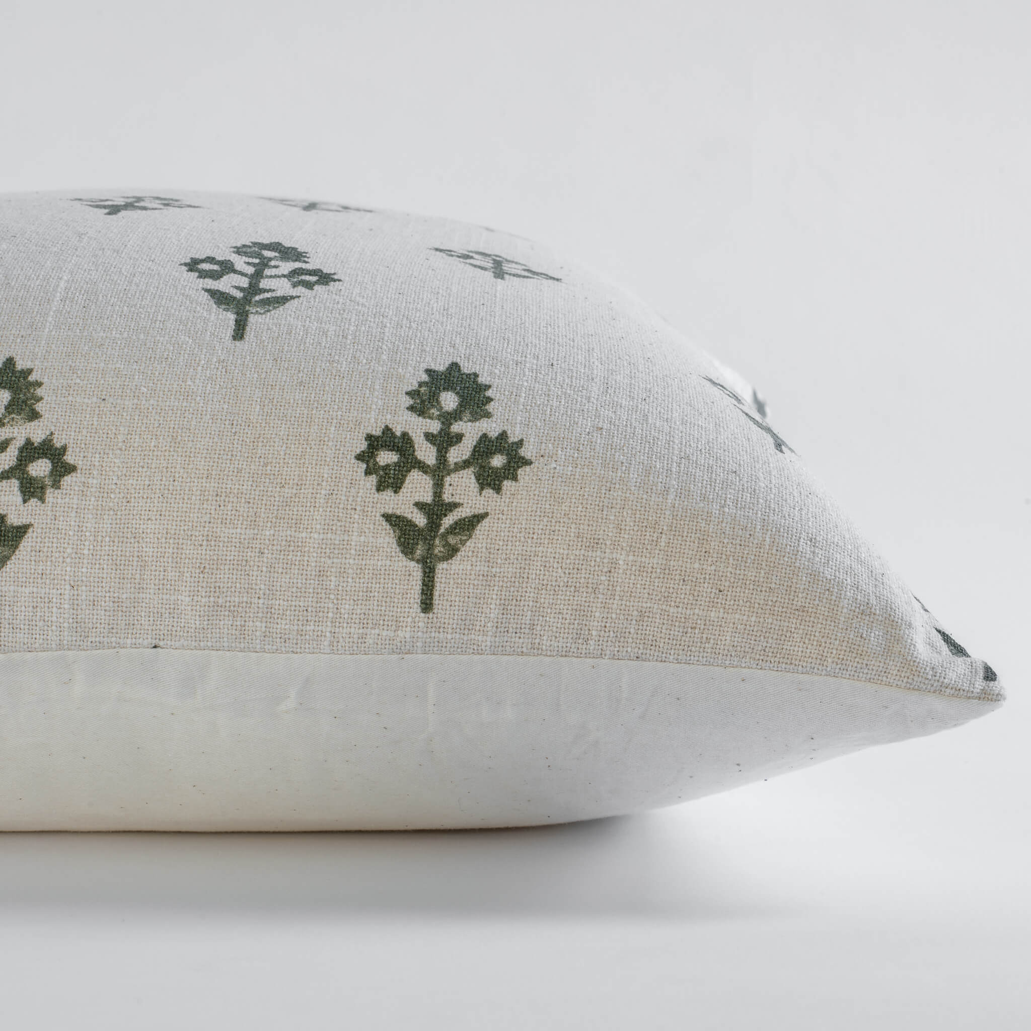 Mia Floral Block Printed Pillow Cover | Forest Green