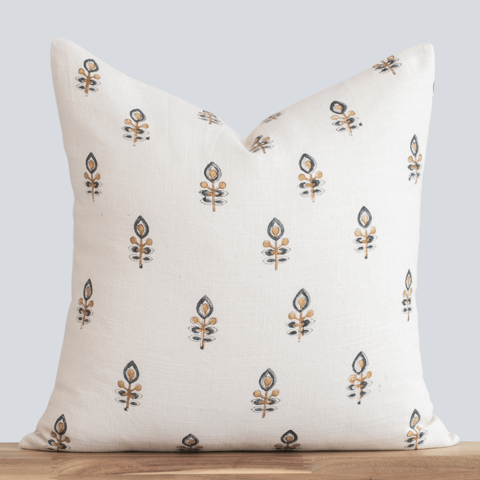 Marla Floral Block Printed Pillow Cover | Blue and Mustard