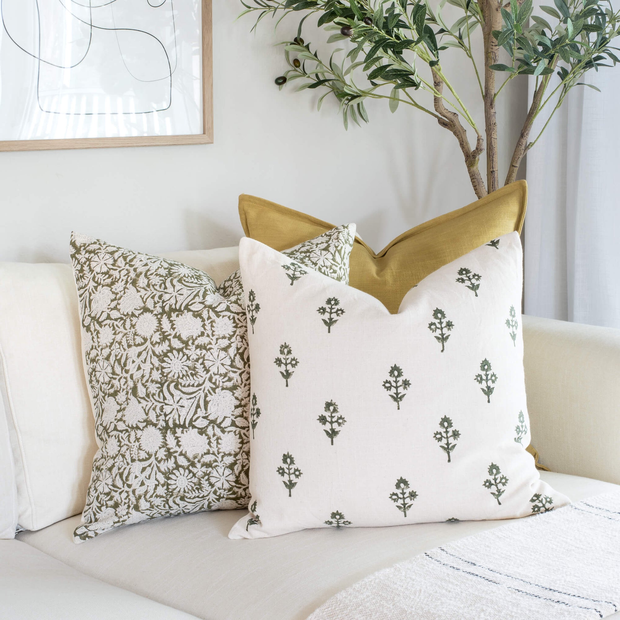 Mia Floral Block Printed Pillow Cover | Forest Green - Apartment No.3