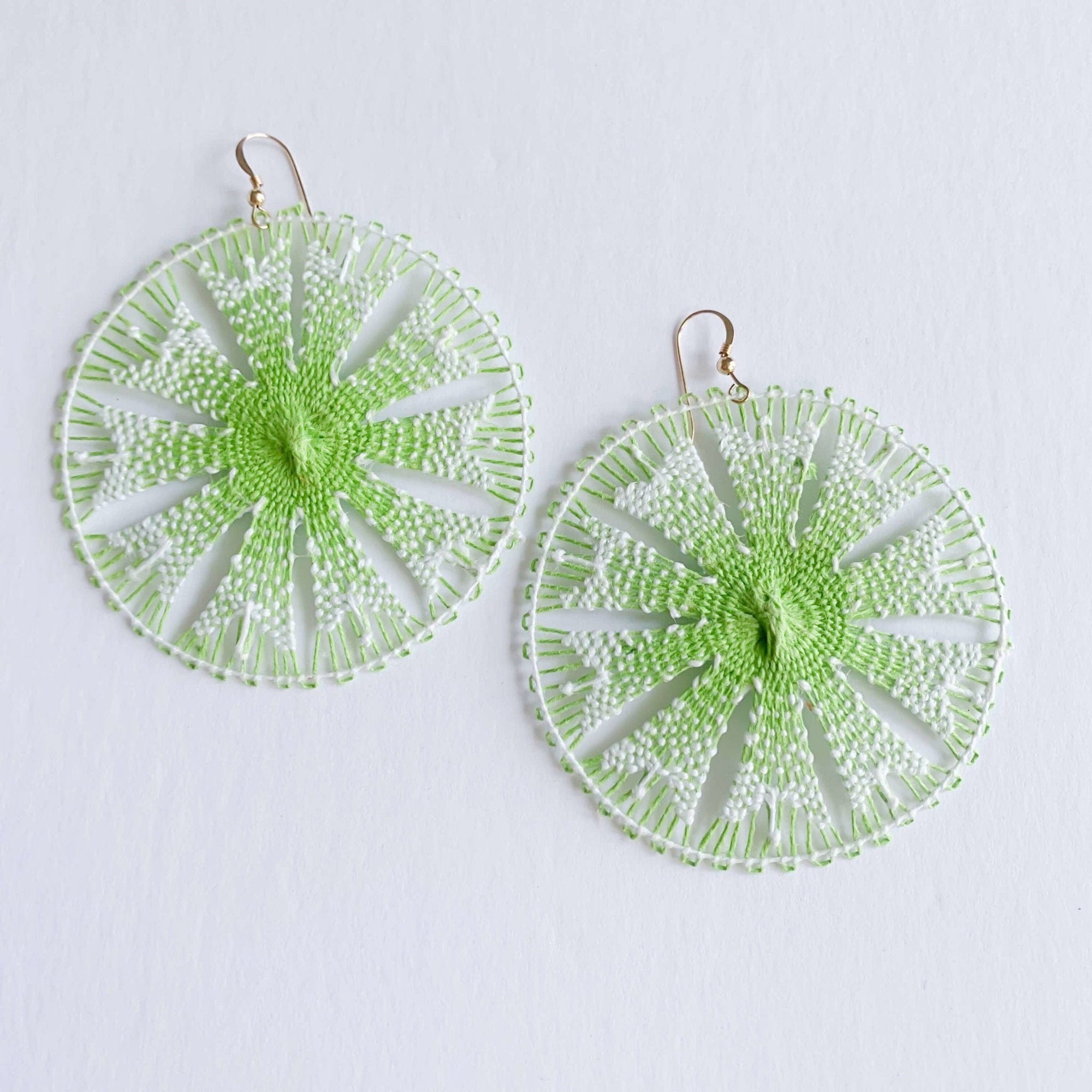 Ñanduti Earrings | Floral Handmade Earrings in Green and White - Apartment No.3