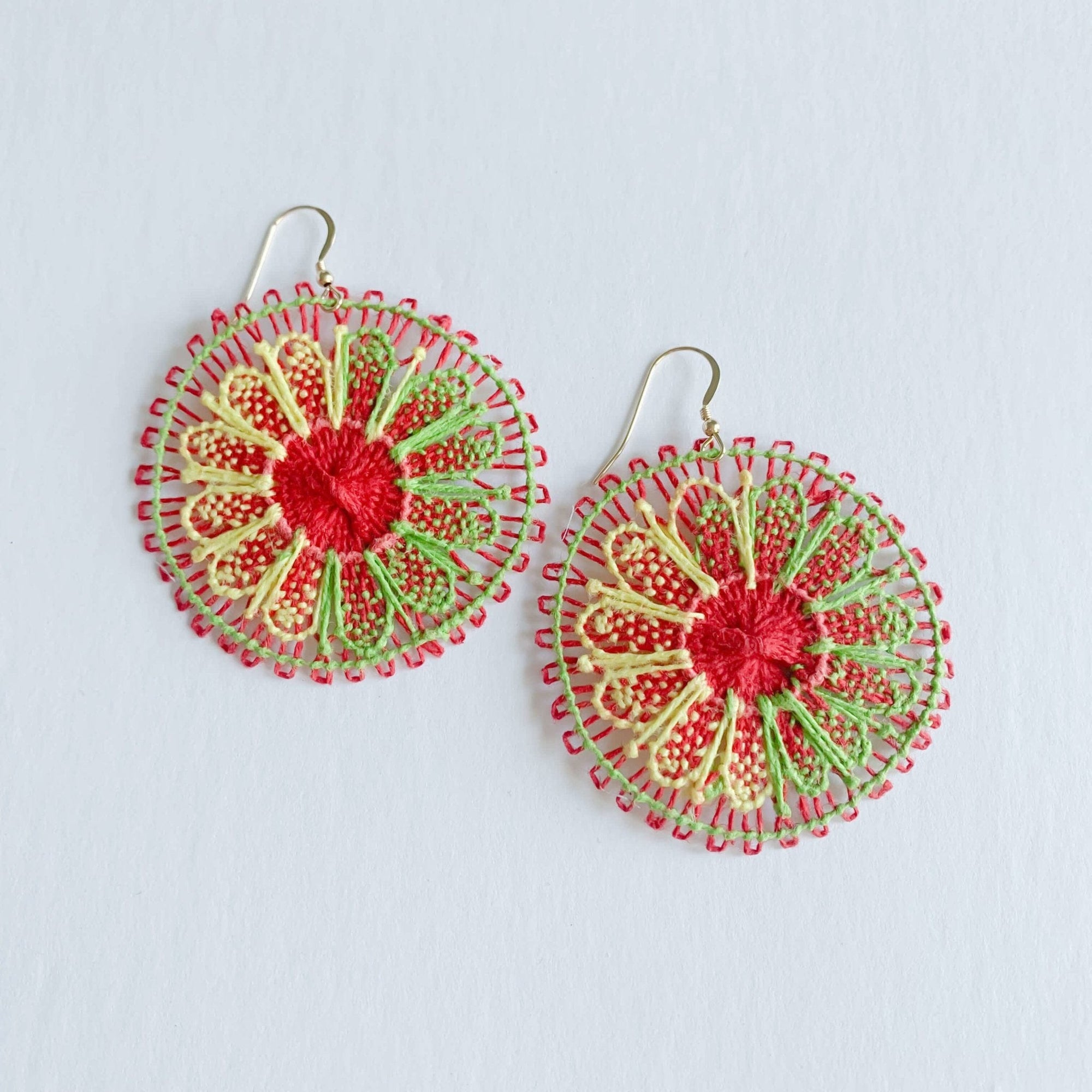 Ñanduti Earrings | Floral Handmade Earrings in Red, Yellow and Green - Apartment No.3