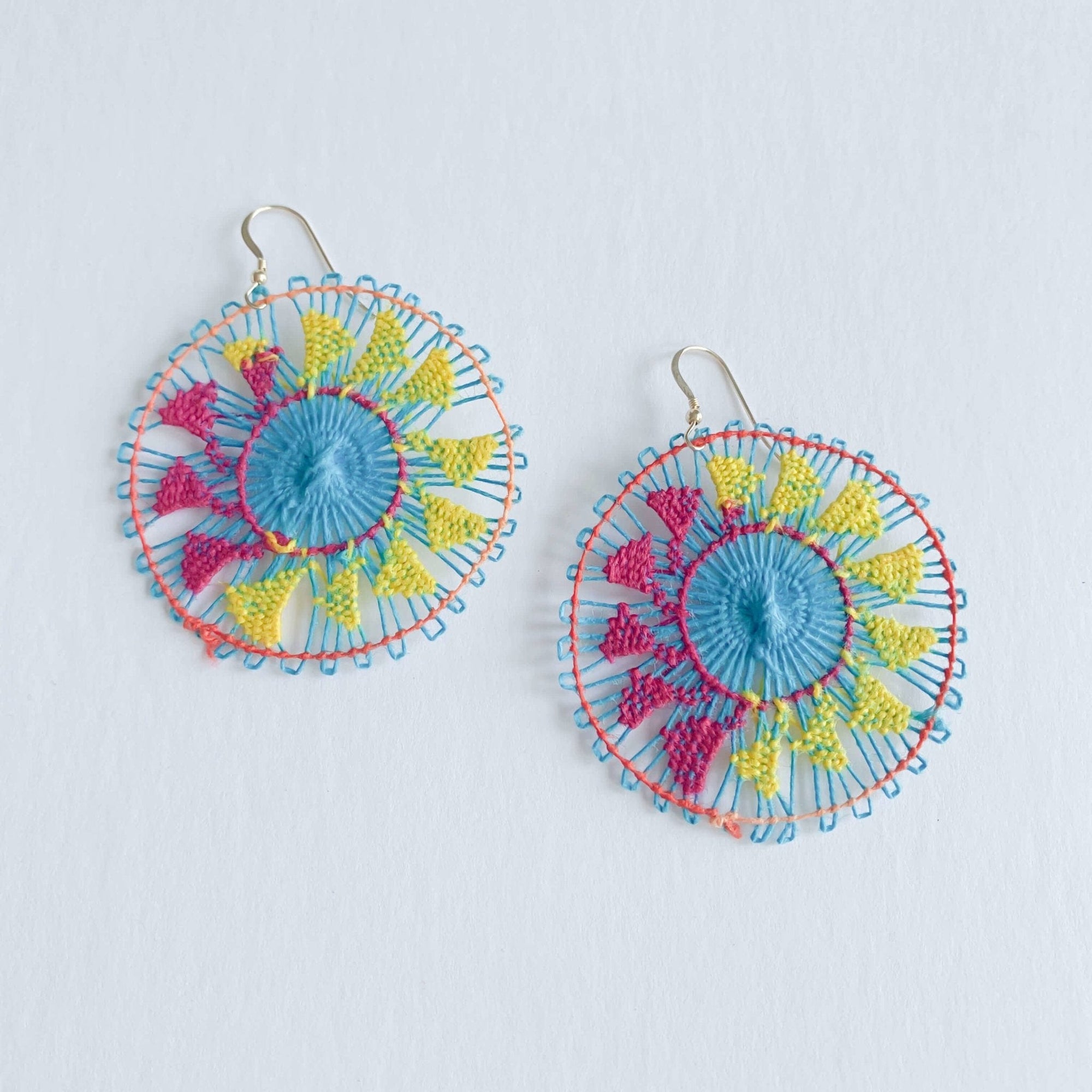 Ñanduti Earrings | Floral Handmade Earrings in Turquoise, Yellow and Fuchsia - Apartment No.3