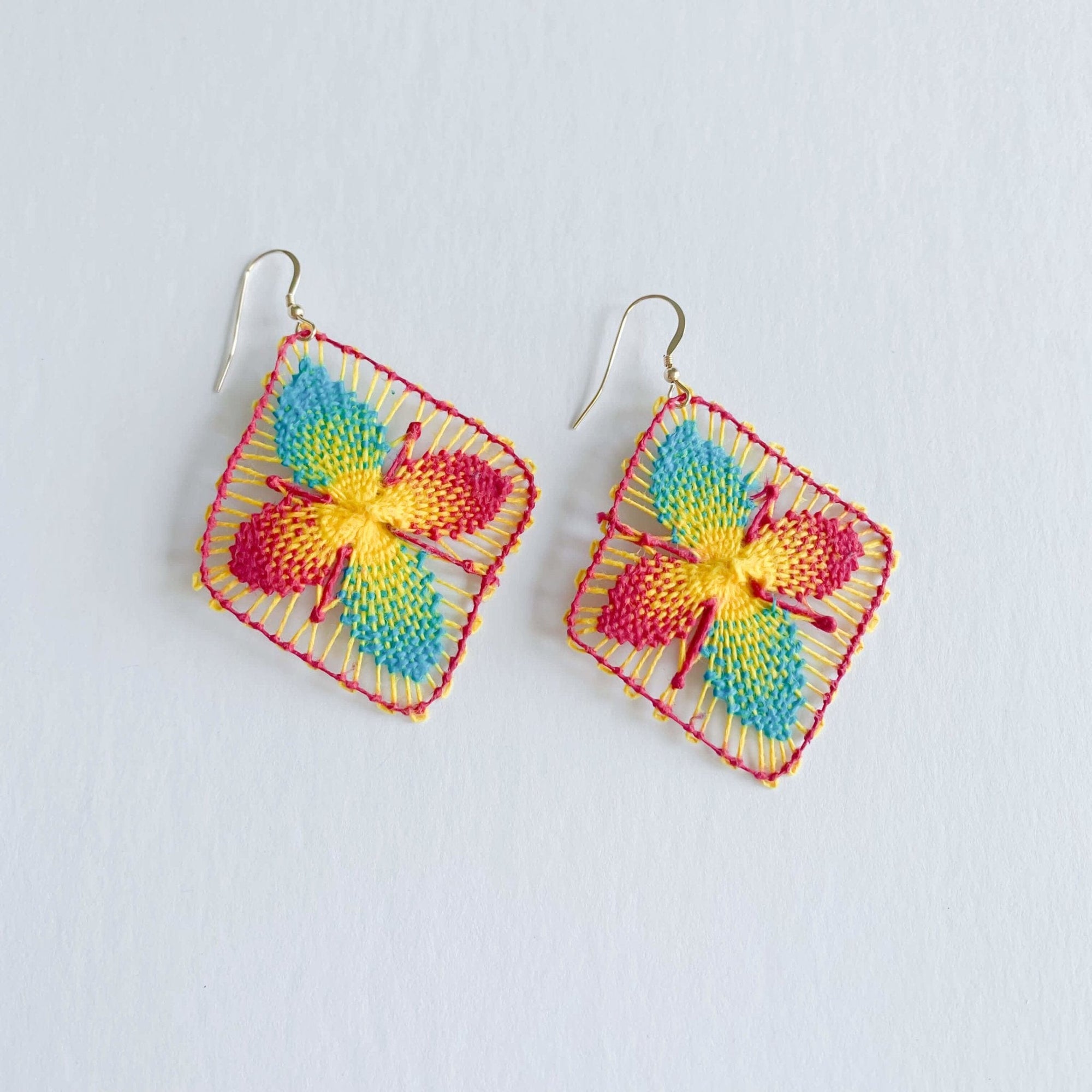 Ñanduti Earrings | Floral Handmade Earrings in Turquoise, Yellow and Fuchsia - Apartment No.3