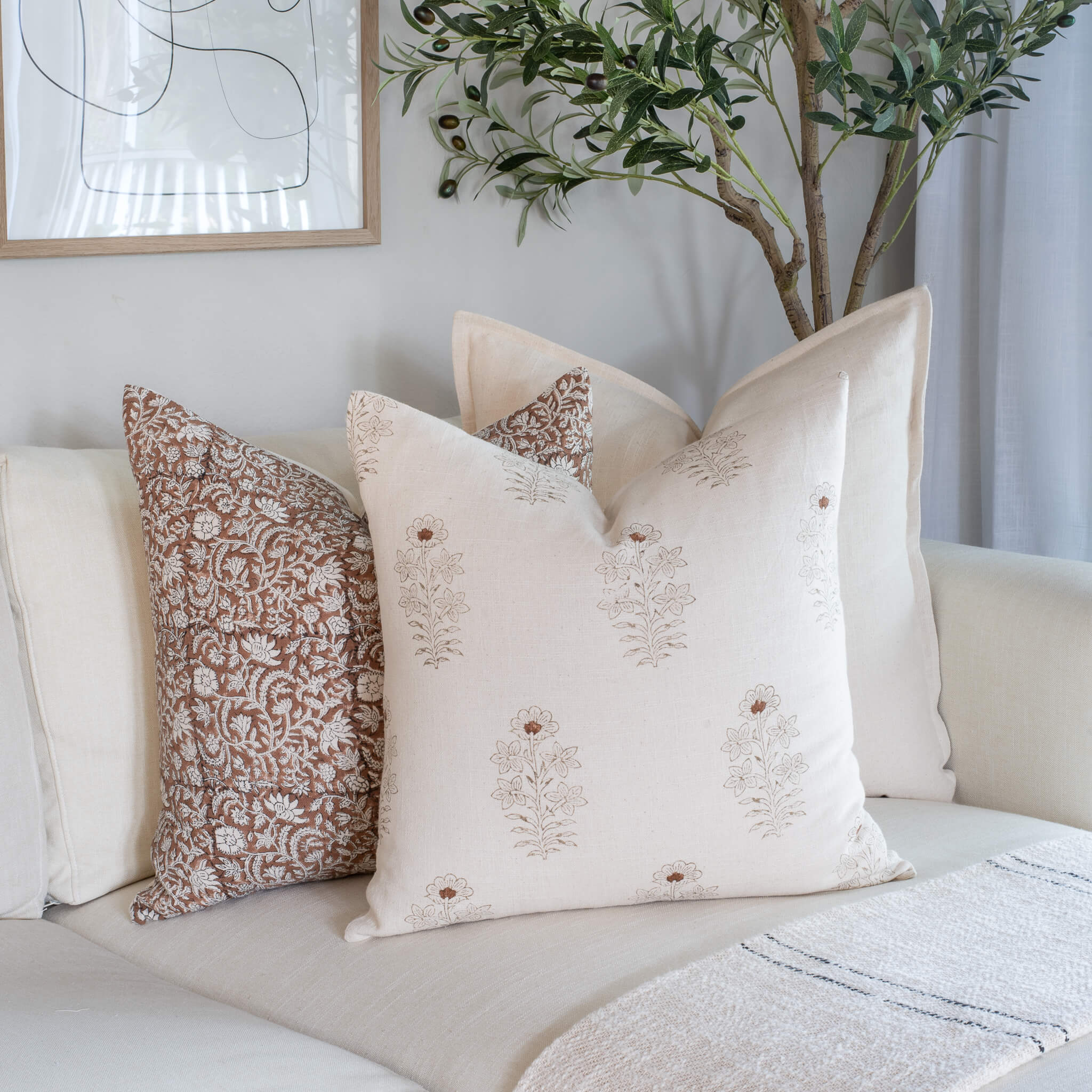 Nina Floral Block Printed Pillow Cover | Brown - Apartment No.3