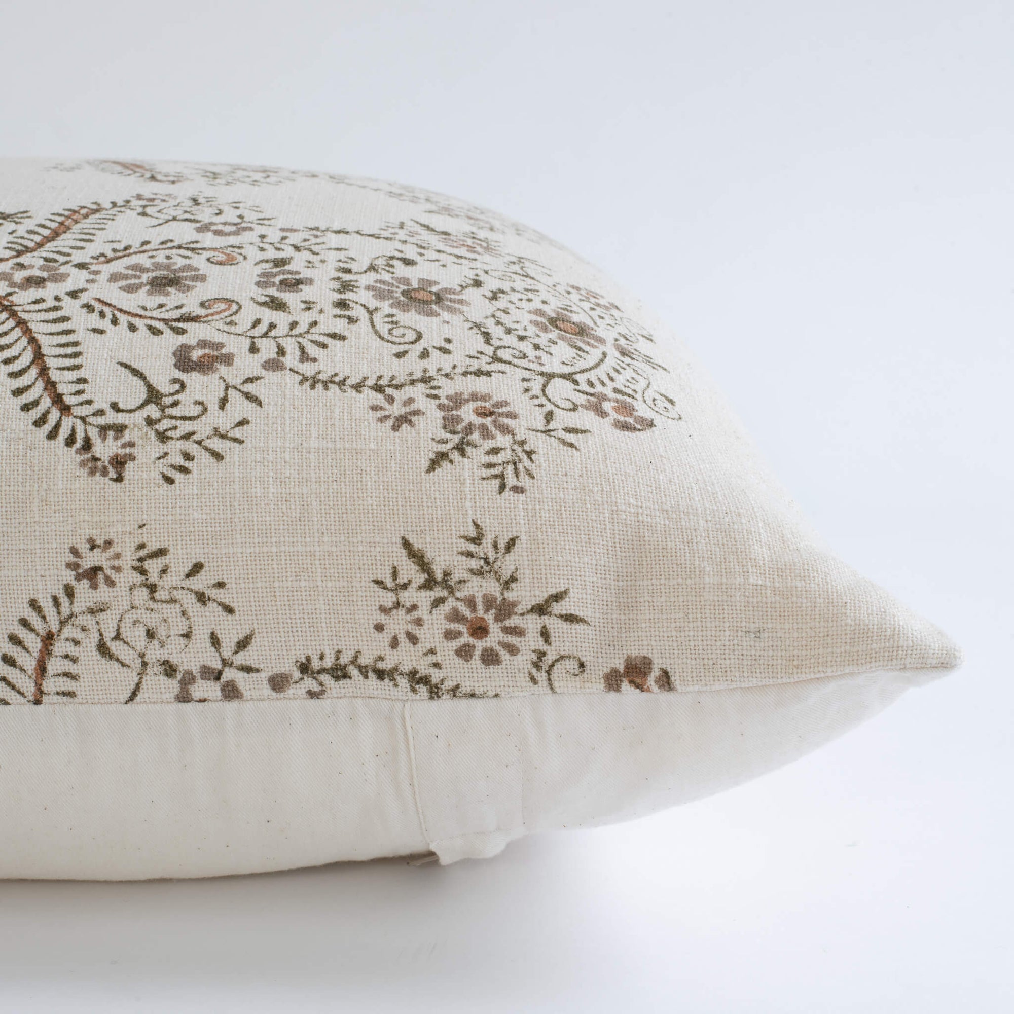 Pilar Floral Block Printed Pillow Cover | Olive, Light Brown, Tan - Apartment No.3