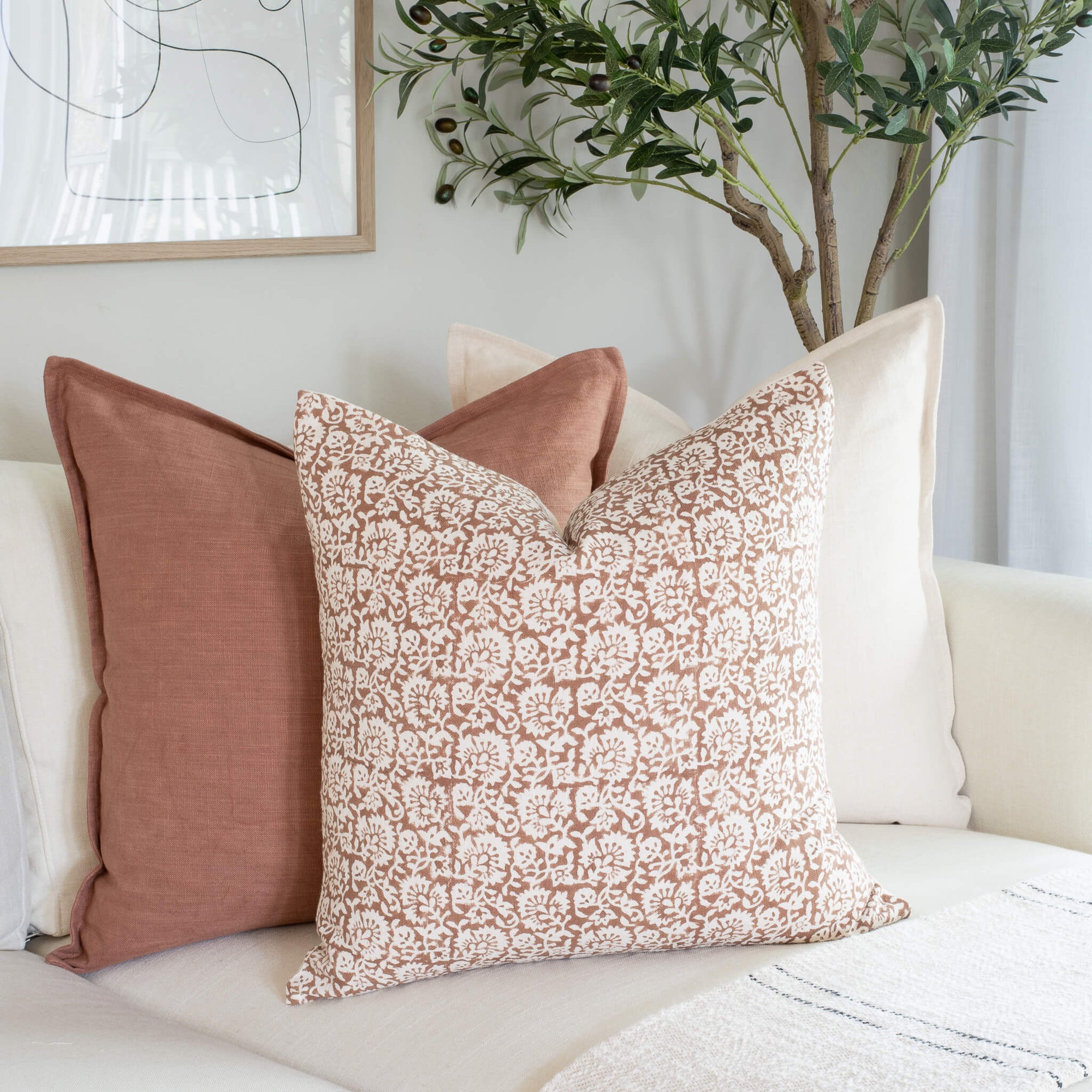 Seville Floral Block Printed Pillow Cover | Terracotta - Apartment No.3