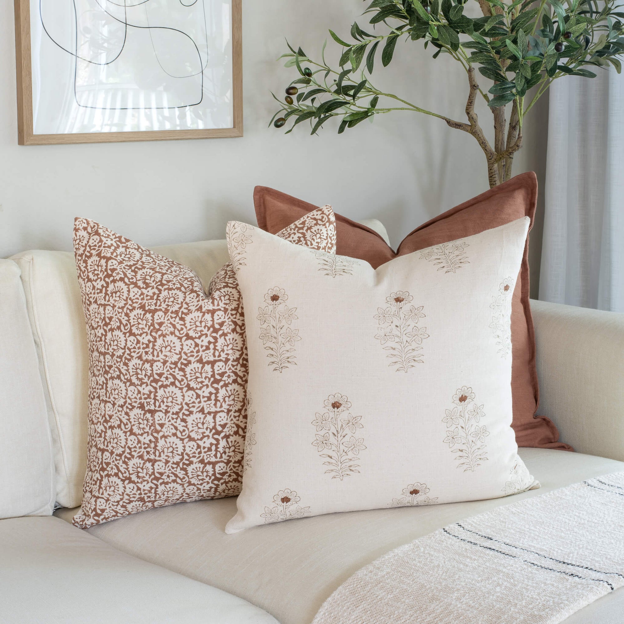 Seville Floral Block Printed Pillow Cover | Terracotta - Apartment No.3