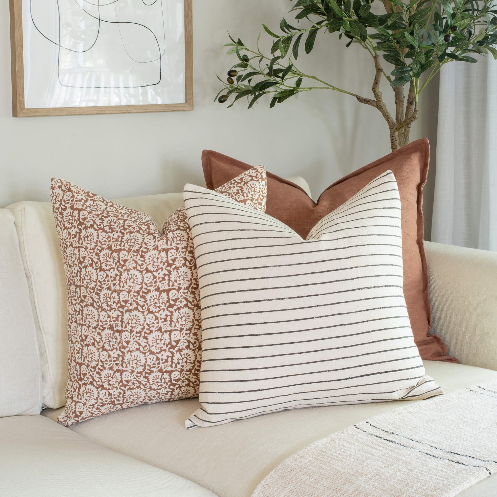 Seville Floral Block Printed Pillow Cover | Terracotta - Apartment No.3